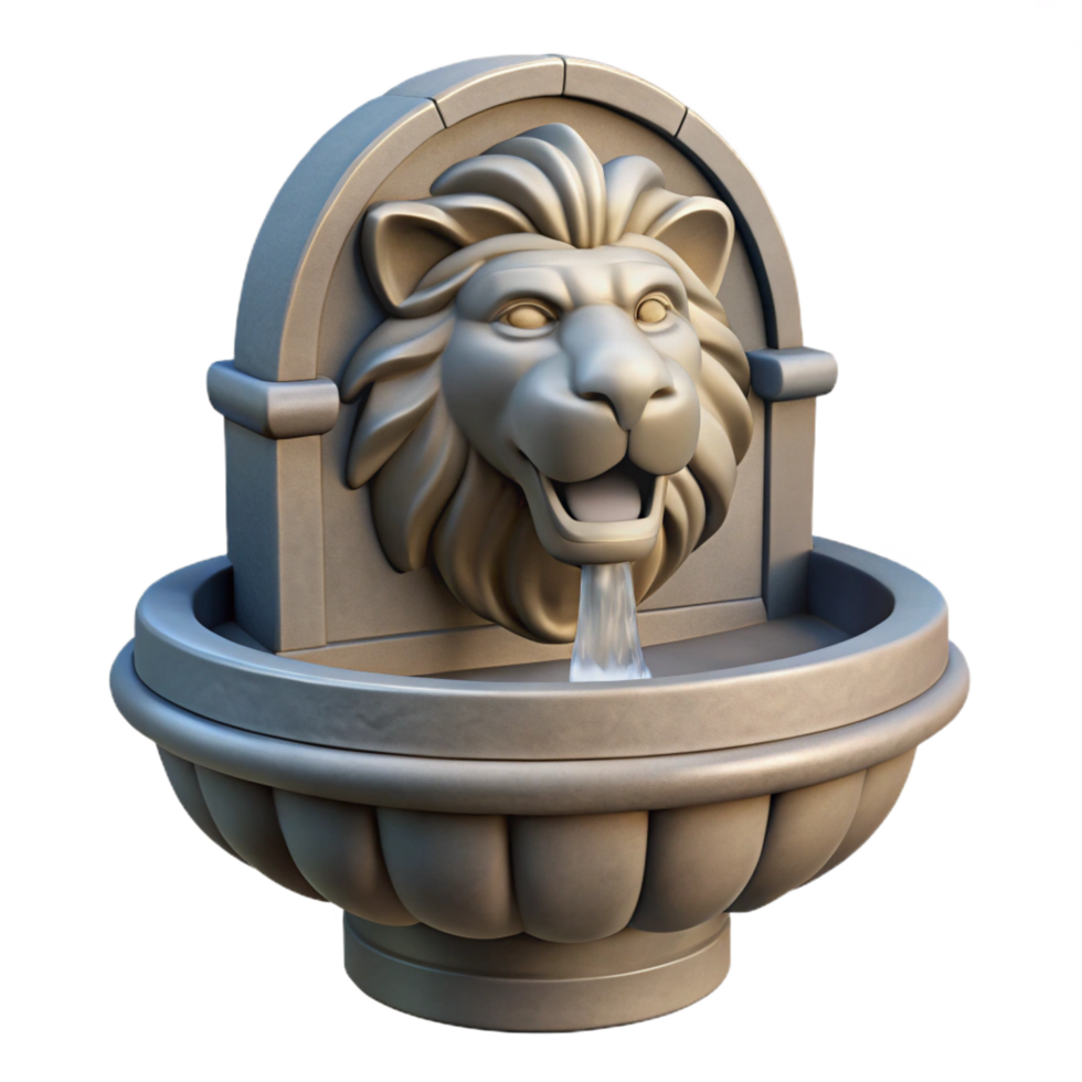 exceptional organic Stone fountain spout, lion head design, NO BACKGROUND with Transparent Background. premium png