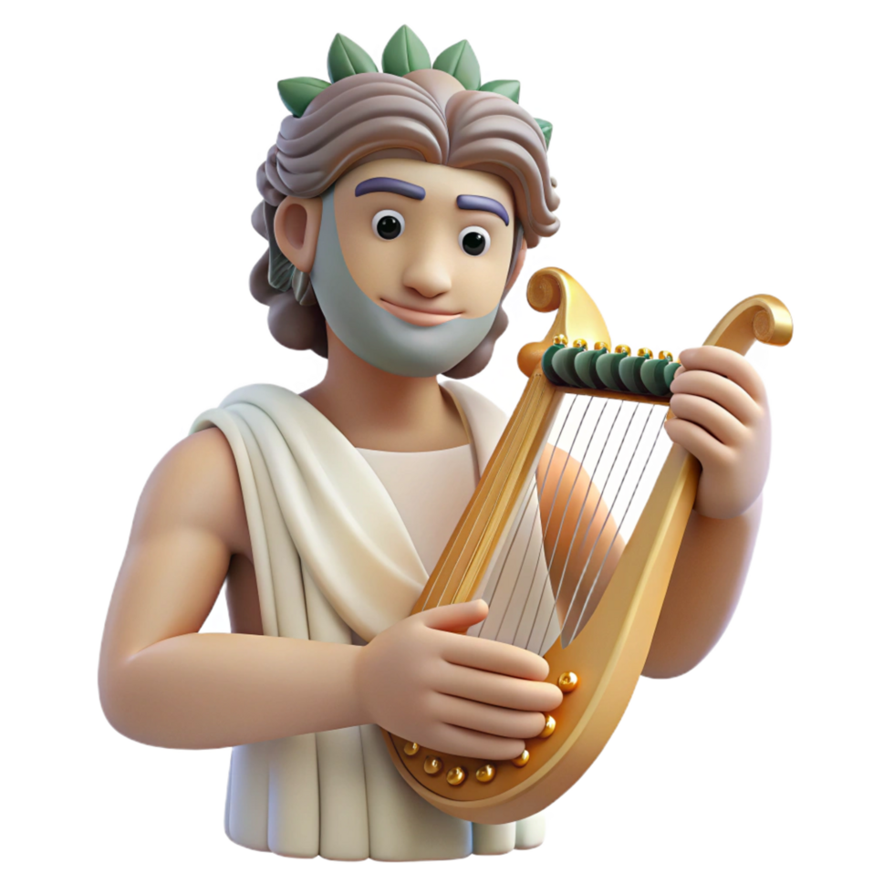 extraordinary quintessential Apollo, God of Music and Light, playing lyre, NO BACKGROUND with Transparent Background. png