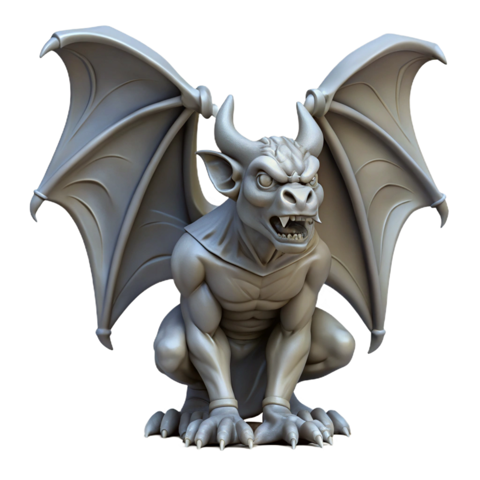 impressive bold urban Detailed gargoyle statue, gothic style, intricate wings, NO BACKGROUND with Transparent Background. studio quality png