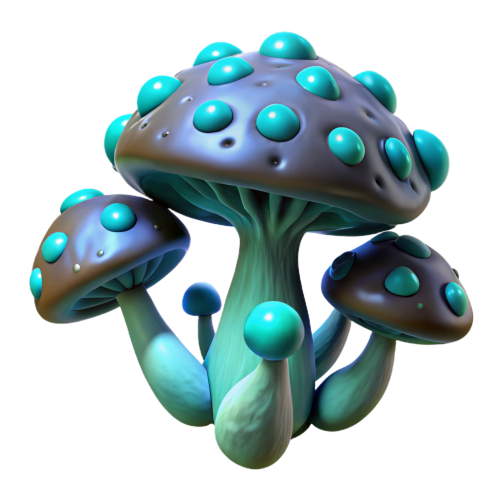 majestic joyful nordic Alien fungus, bioluminescent, strange texture, glowing spores. NO BACKGROUND with Transparent Background. precision png