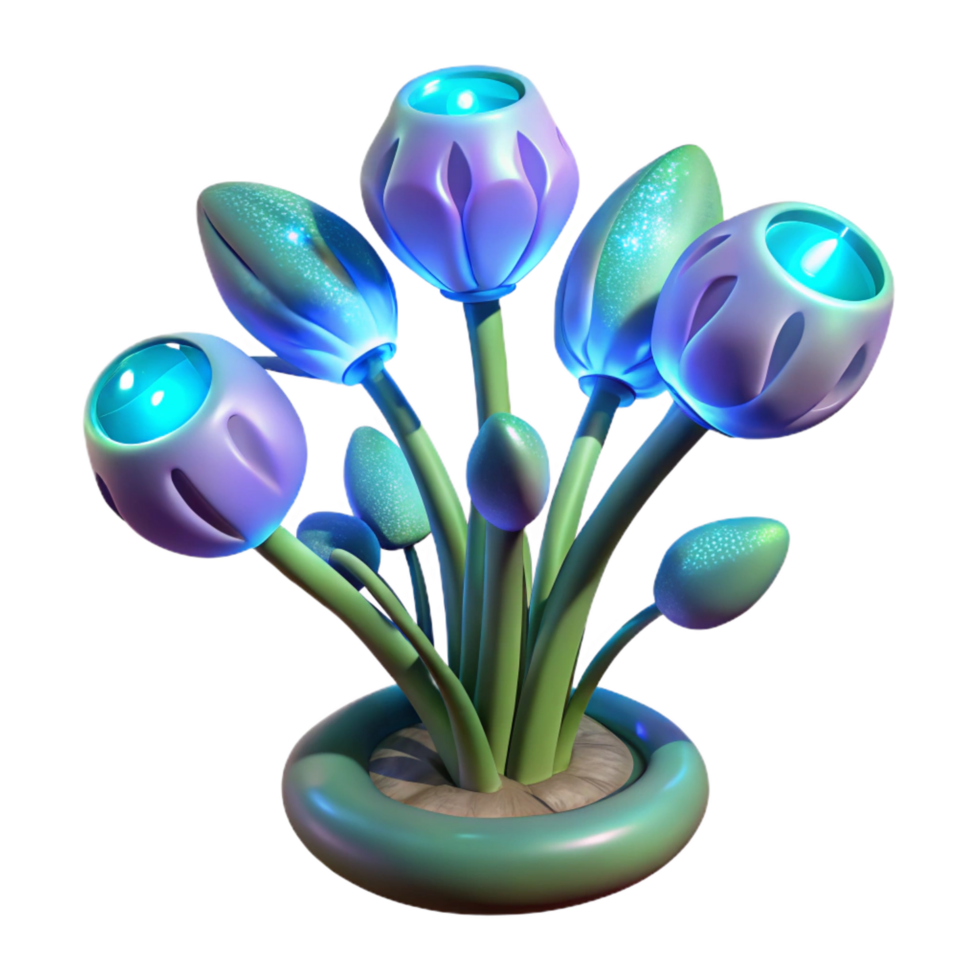 rare renaissance Alien plant with bioluminescent flowers. NO BACKGROUND with Transparent Background. crisp png