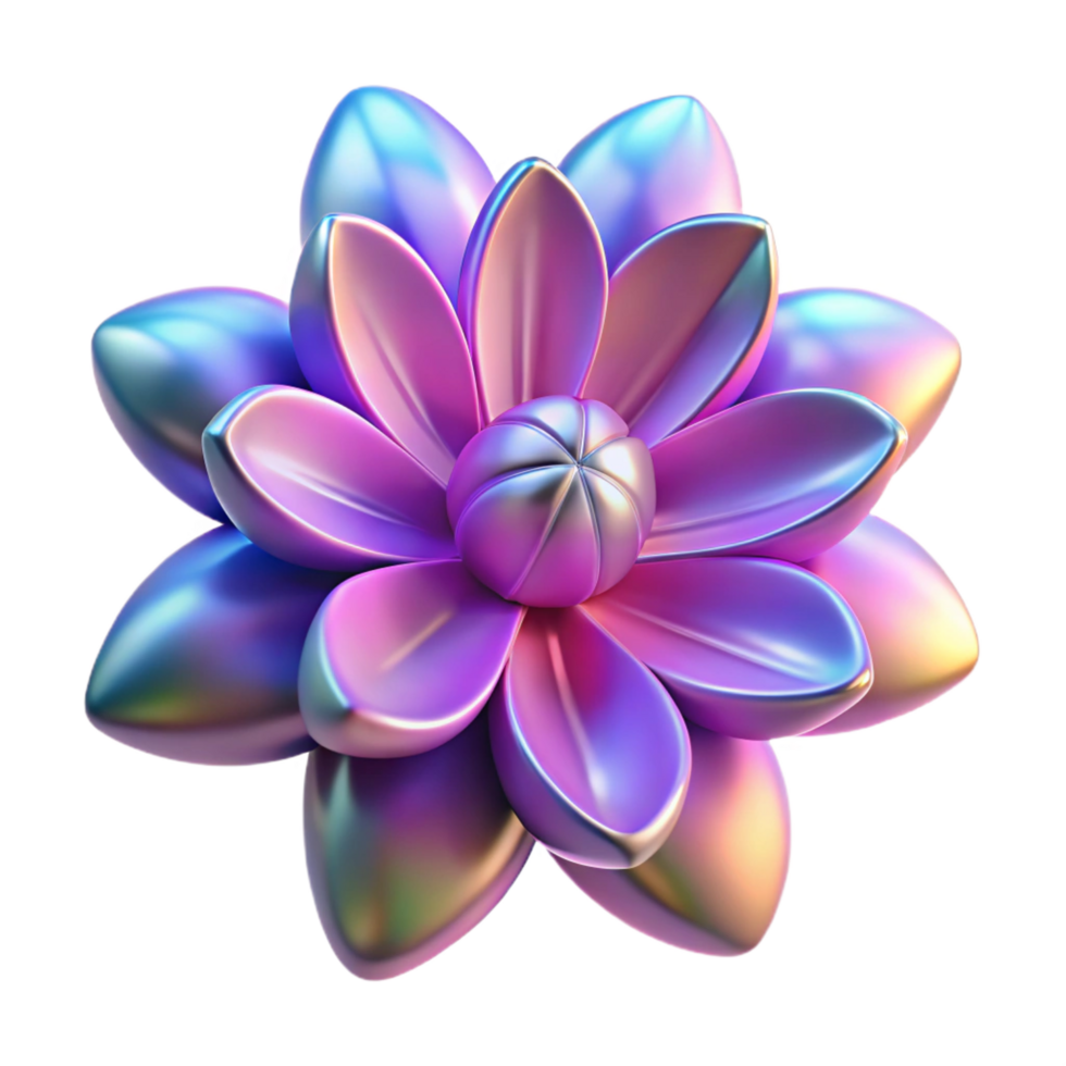 elegant dynamic minimalist A single, stylized flower with iridescent petals. NO BACKGROUND with Transparent Background. sharp png