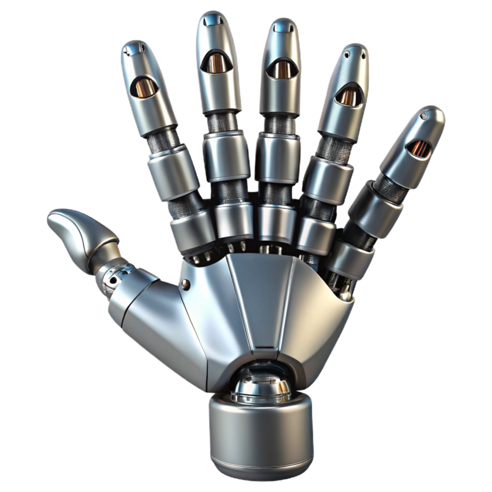 exquisite whimsical rustic Robot hand, articulated fingers, metallic finish, intricate joints. NO BACKGROUND with Transparent Background. authentic png