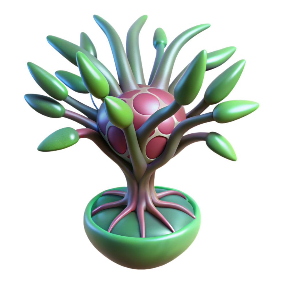 splendid bold contemporary Bioengineered alien plant with pulsating veins NO BACKGROUND with Transparent Background. artisan png
