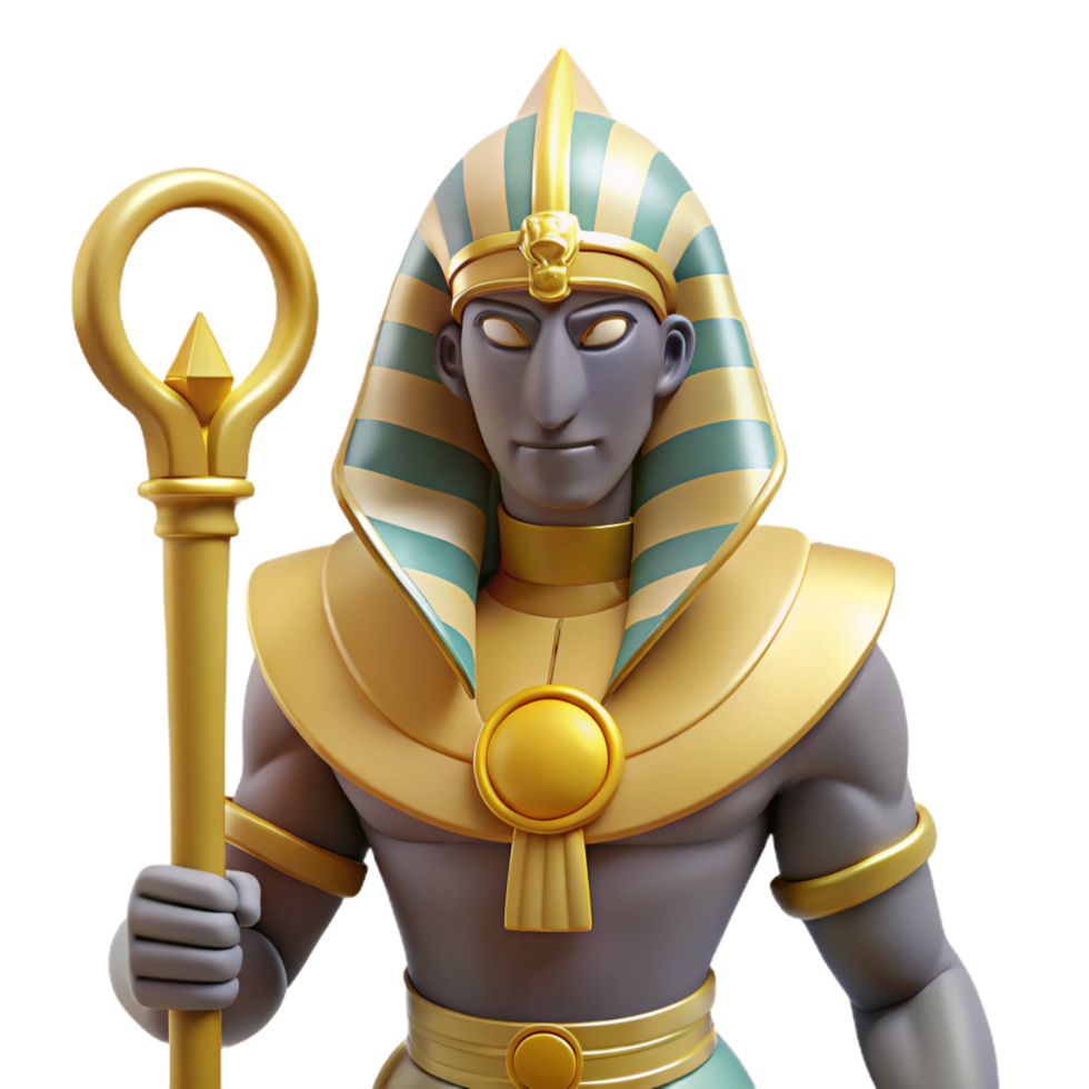 gorgeous reflective creative Osiris, Egyptian god of the underworld, resurrected god, NO BACKGROUND with Transparent Background. premium png