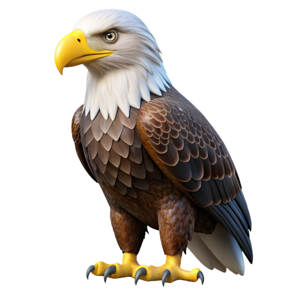 exceptional retro A majestic bald eagle perched, NO BACKGROUND with Transparent Background. sharp png
