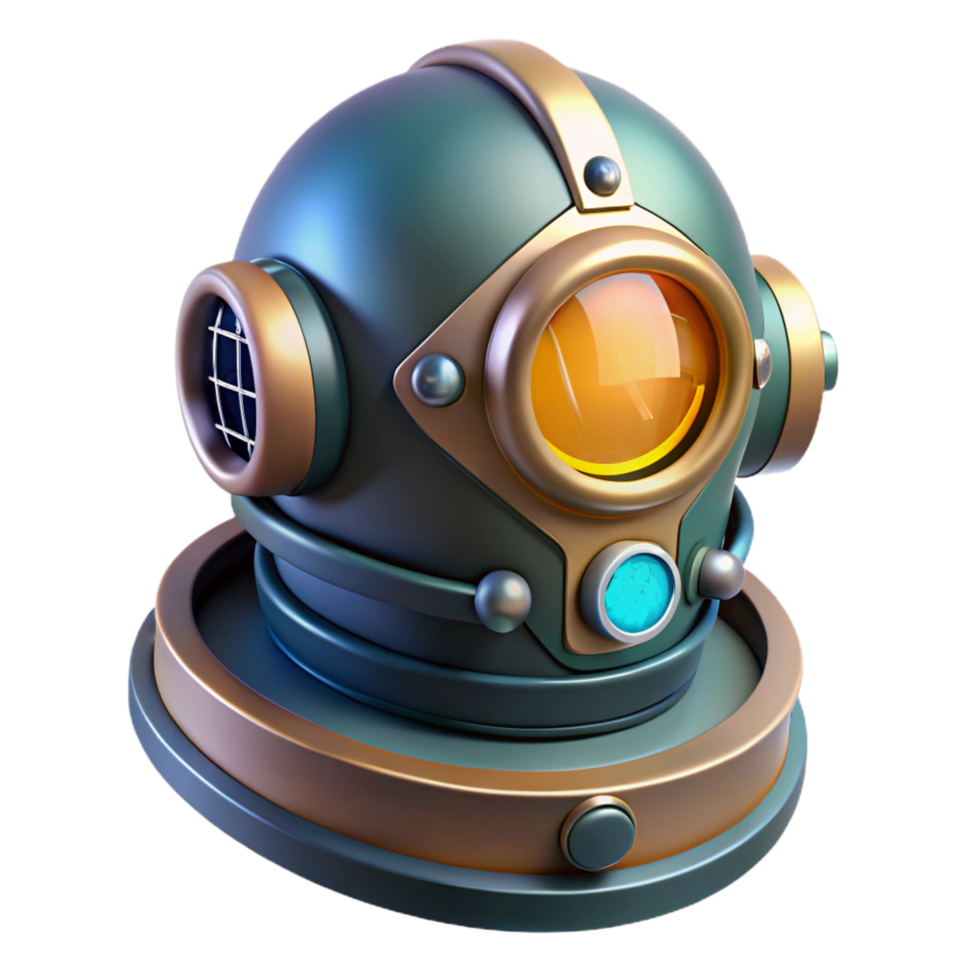 mesmerizing elegant Futuristic diving suit helmet with integrated lights NO BACKGROUND with Transparent Background. flawless png