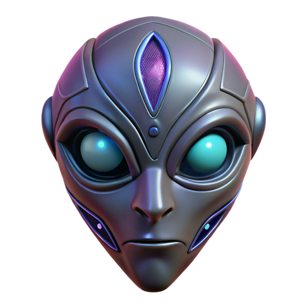 energetic gorgeous Alien mask, tribal design, glowing eyes, NO BACKGROUND with Transparent Background. 4K png
