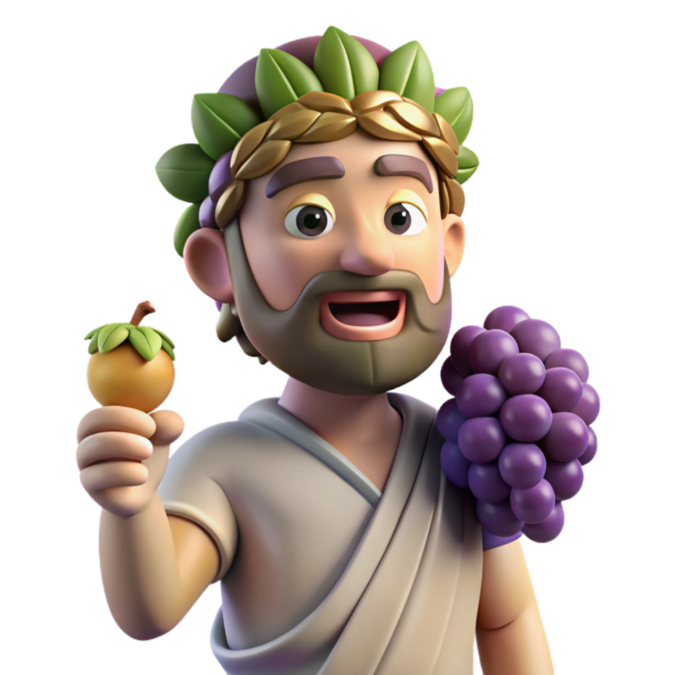 elegant notable Dionysus, Greek god of wine and revelry, holding a grapevine NO BACKGROUND with Transparent Background. png