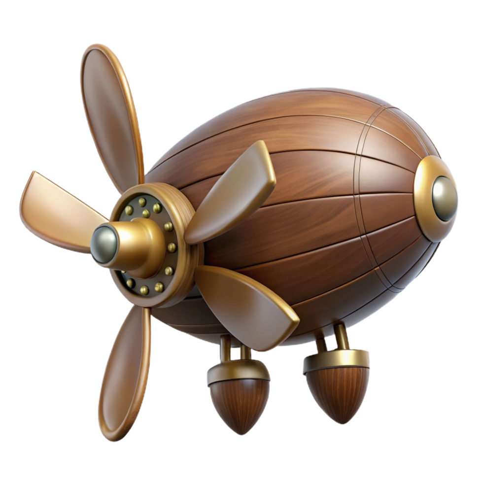 mesmerizing peaceful victorian Steampunk dirigible propeller with wooden blades and brass fittings. NO BACKGROUND with Transparent Background. luxury png