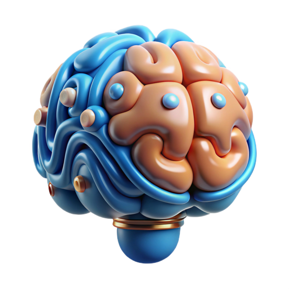 extraordinary reflective traditional Artificial intelligence brain, AI concept NO BACKGROUND with Transparent Background. refined png