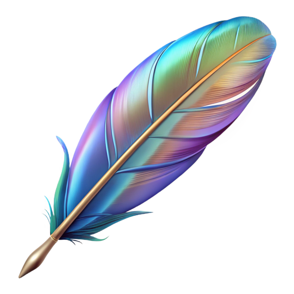 fascinating renaissance A single, realistic feather with iridescent colors. NO BACKGROUND with Transparent Background. top-tier png