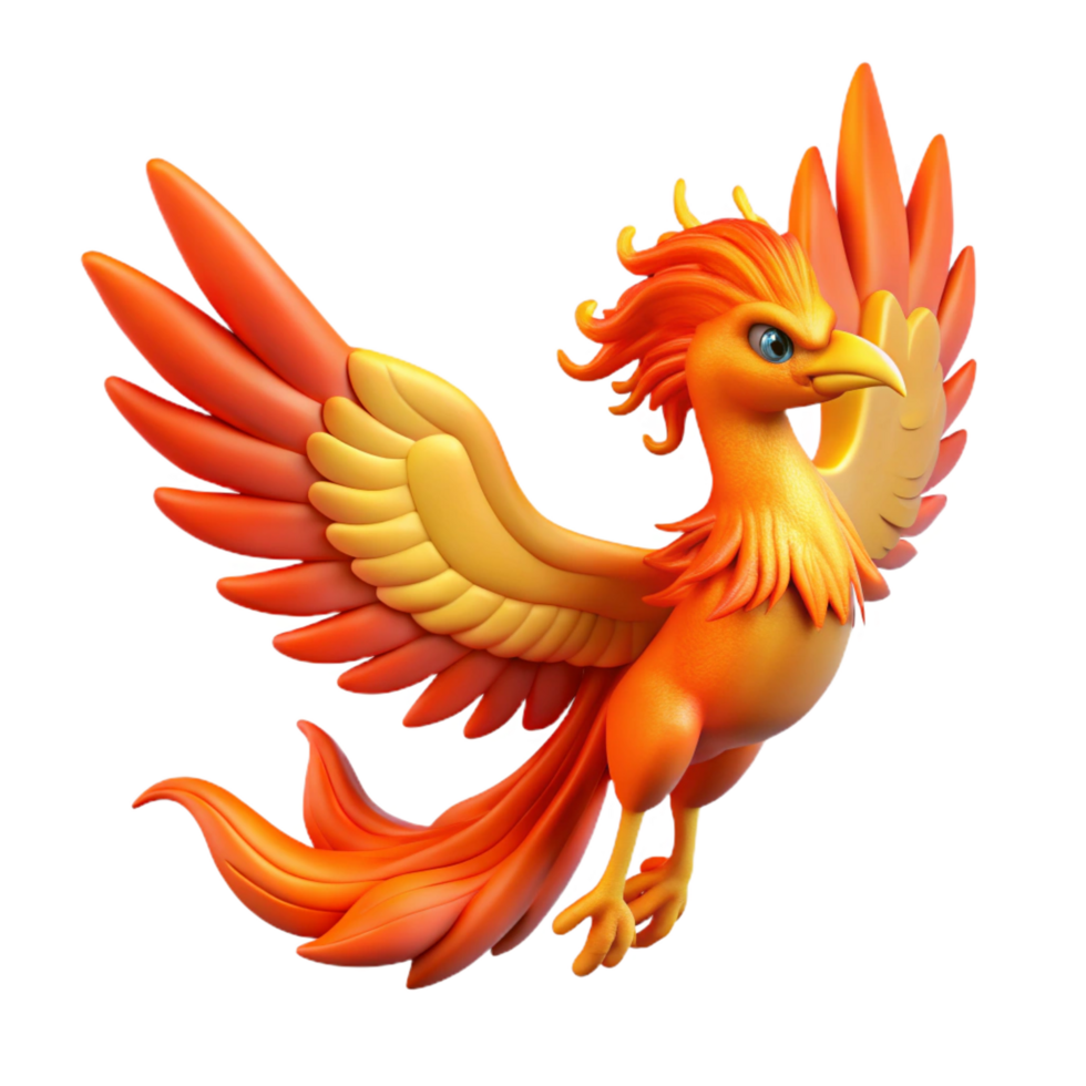 impressive surreal Phoenix, mythical firebird, NO BACKGROUND with Transparent Background. high resolution png