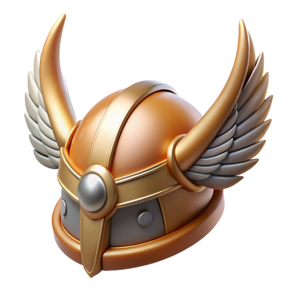 nostalgic stunning A stylized, winged helmet, adorned with feathers and horns. NO BACKGROUND with Transparent Background. expertly shot png