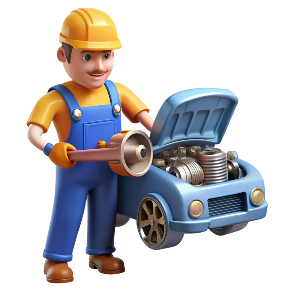 elegant exemplary Auto mechanic repairing car engine NO BACKGROUND with Transparent Background. png