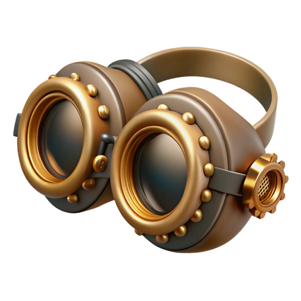 tranquil wonderful Steampunk goggles with intricate brass gears and leather straps. NO BACKGROUND with Transparent Background. exclusive png