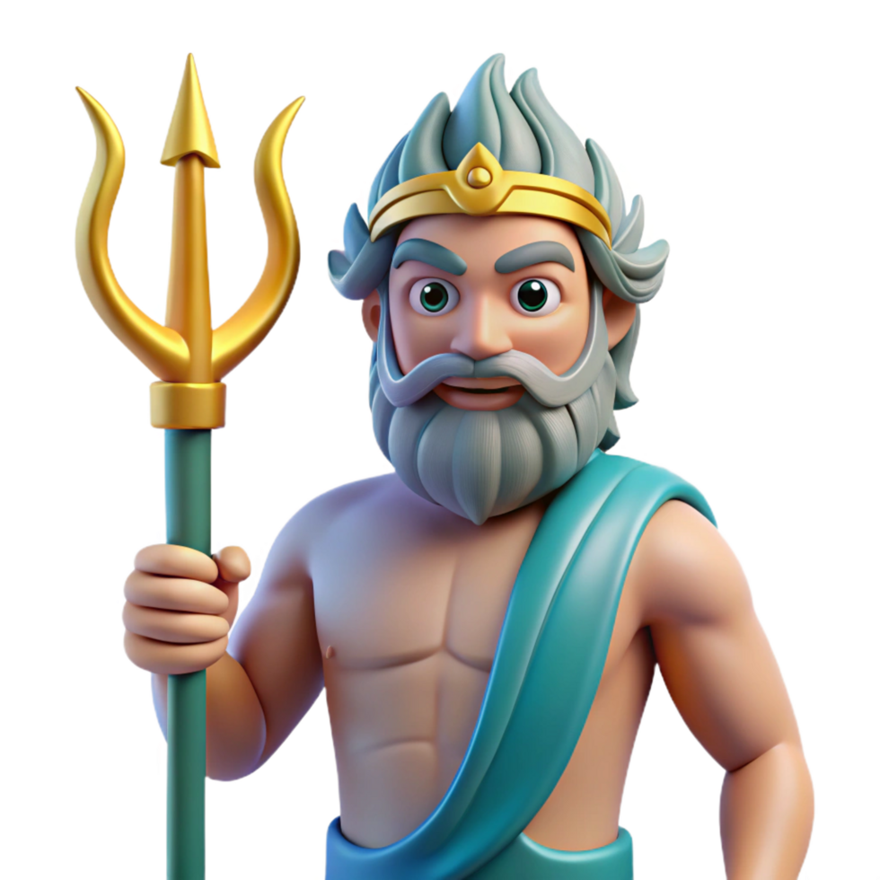 glorious avant-garde Poseidon, God of the Sea, holding trident, NO BACKGROUND with Transparent Background. high resolution png
