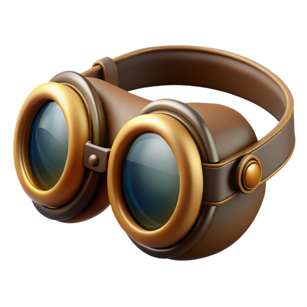 romantic gorgeous Steampunk aviator goggles with tinted lenses and leather straps. NO BACKGROUND with Transparent Background. masterfully captured png