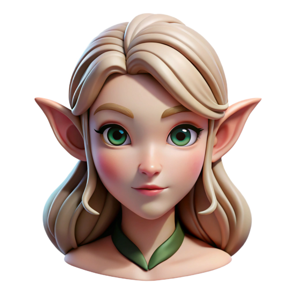 impressive calm minimalist A beautiful, stylized, female elf face. NO BACKGROUND with Transparent Background. handcrafted png
