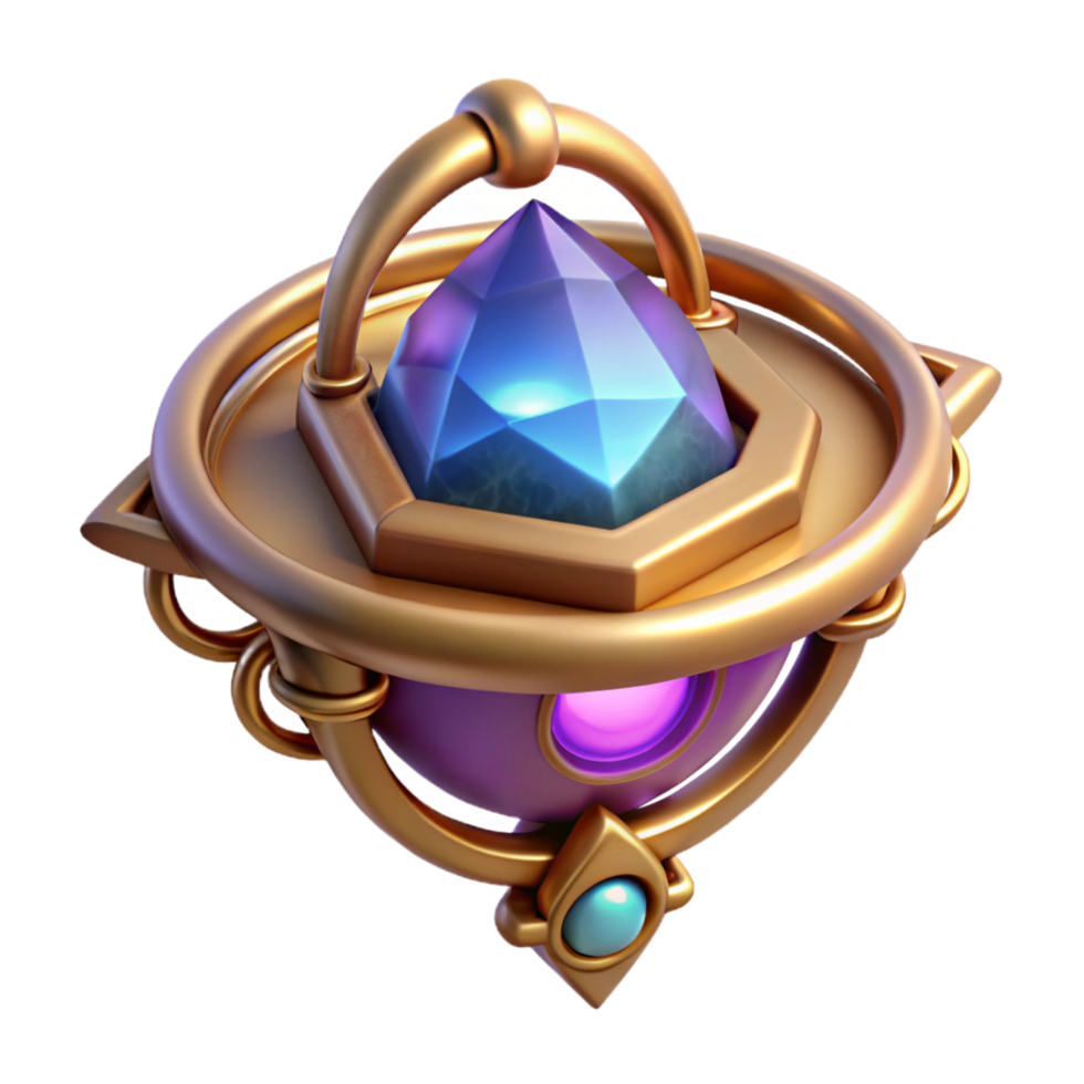 quintessential rustic Magical amulet, glowing gemstone, intricate setting, NO BACKGROUND with Transparent Background. handcrafted png