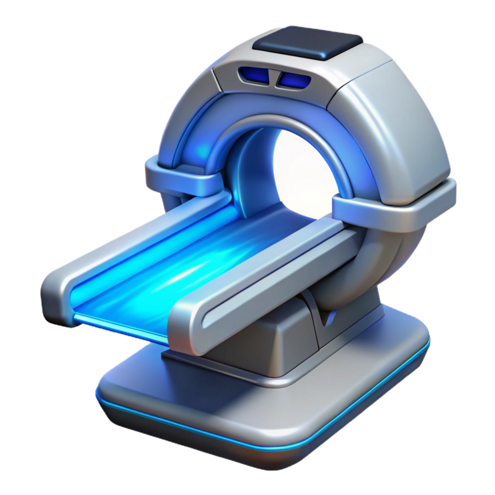 passionate immaculate Futuristic medical scanner emitting a blue beam. NO BACKGROUND with Transparent Background. expertly shot png