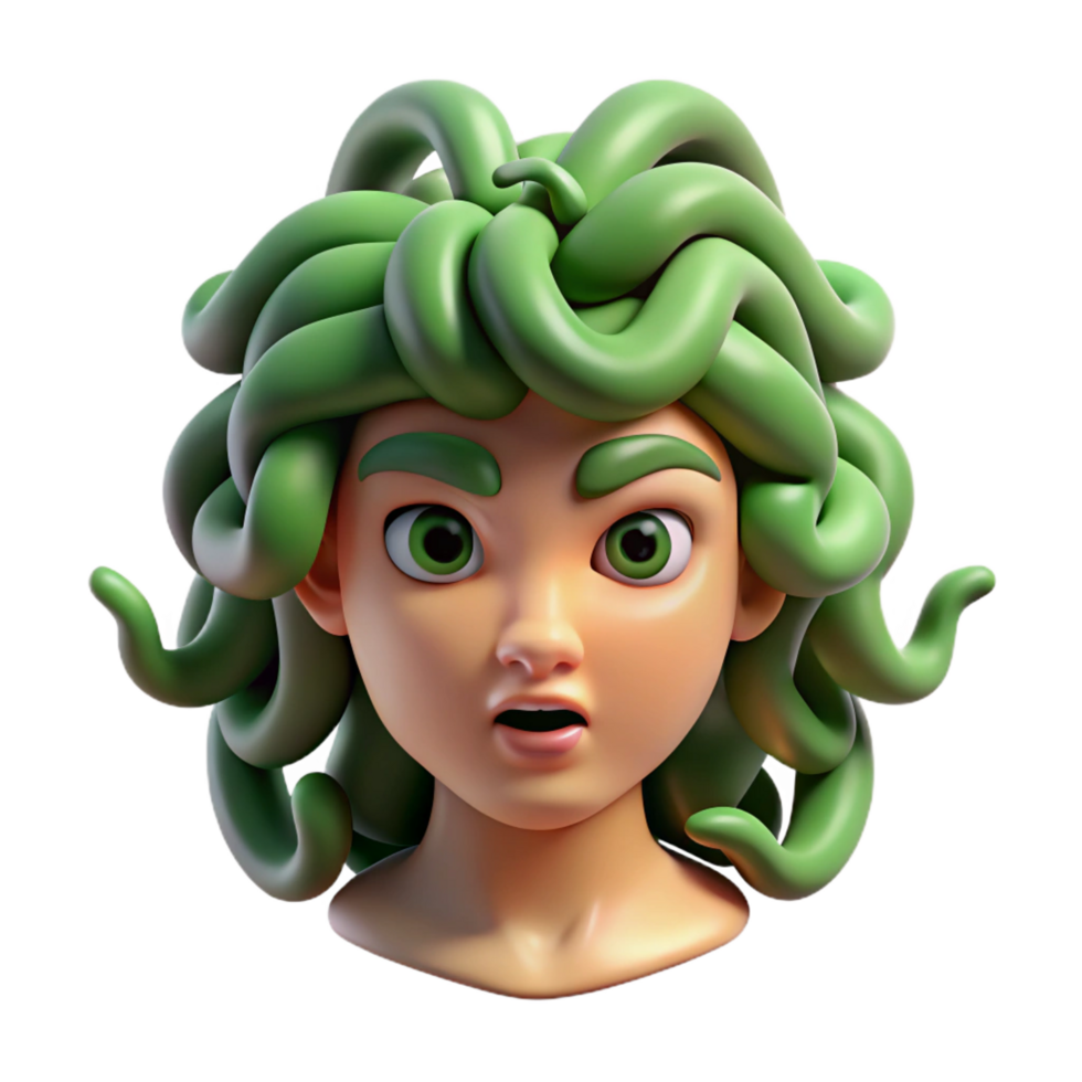 magnificent ethereal mid-century Medusa's Head, serpentine hair with venomous snakes, NO BACKGROUND with Transparent Background. luxury png