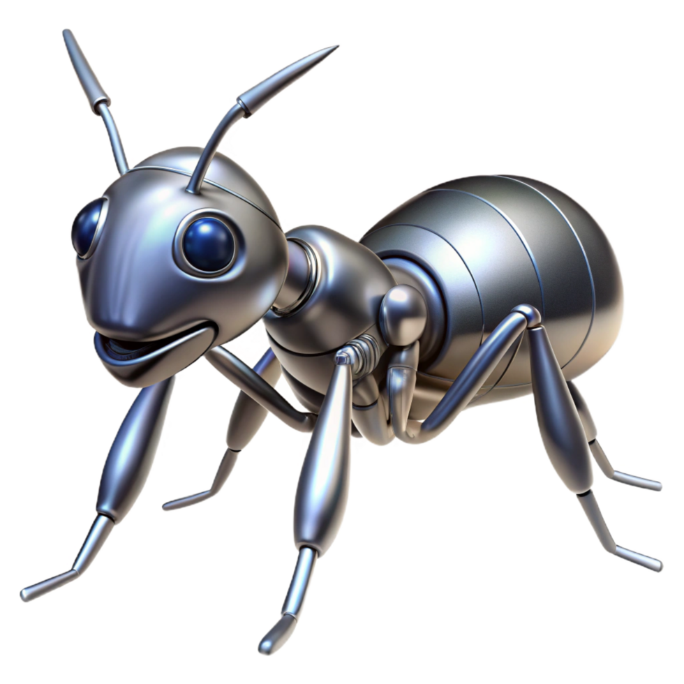 striking energetic geometric Robotic ant with metallic mandibles. NO BACKGROUND with Transparent Background. exclusive png
