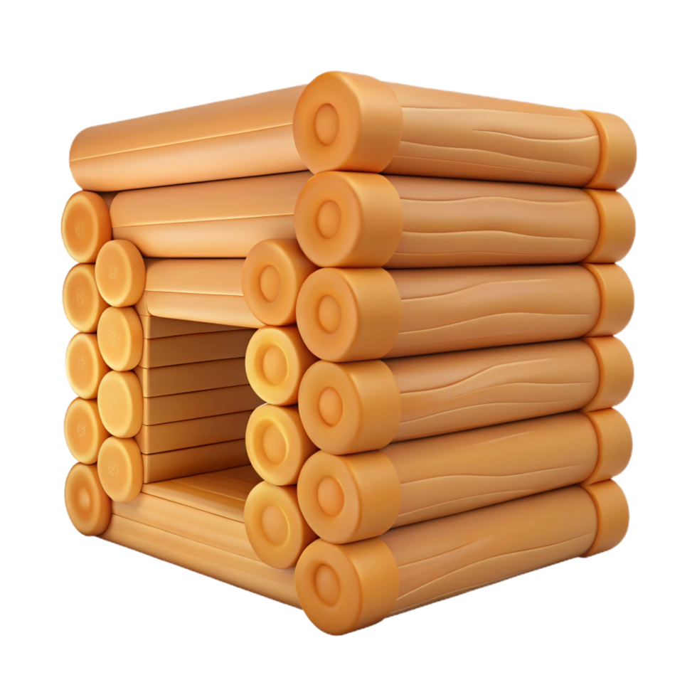 sumptuous nostalgic mid-century Log cabin wall, notched logs, NO BACKGROUND with Transparent Background. professional png