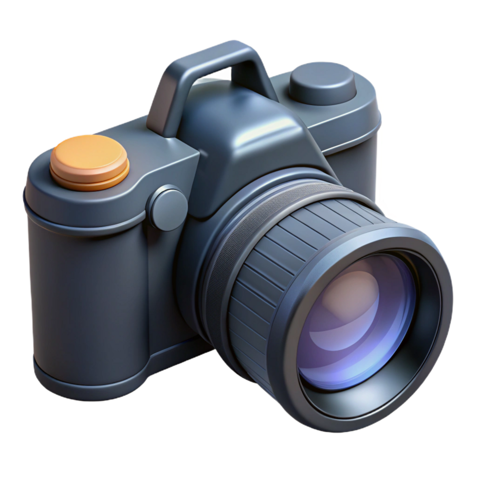notable futuristic A modern DSLR camera with a telephoto lens attached. NO BACKGROUND with Transparent Background. high quality png