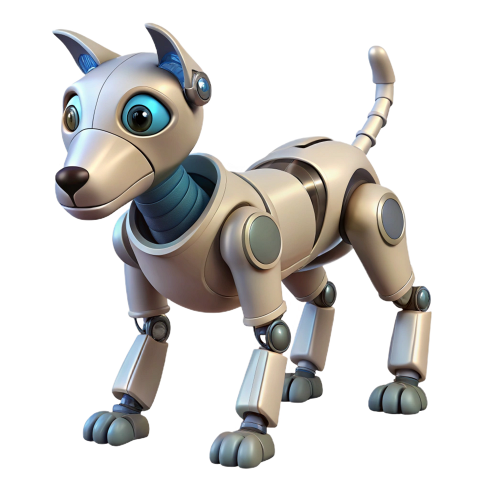 dreamy dramatic Robot dog with moving legs and tail NO BACKGROUND with Transparent Background. high quality png