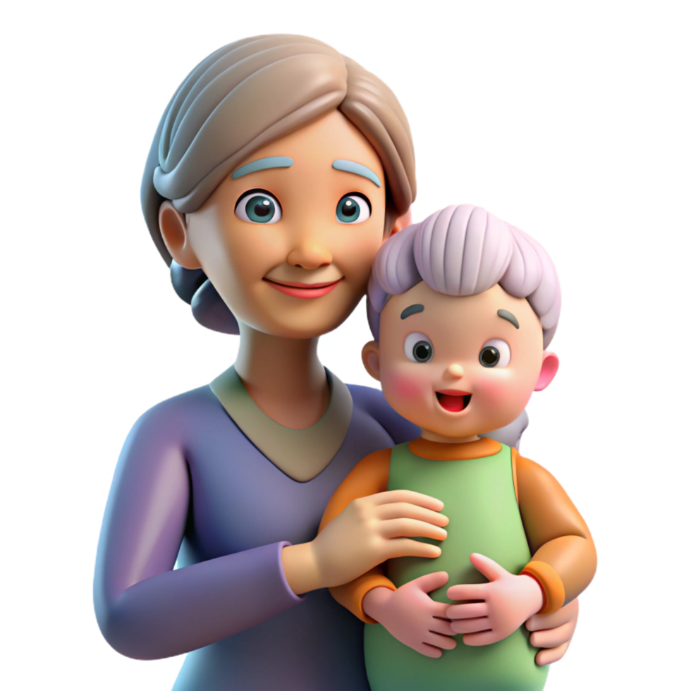 vibrant whimsical renaissance Elderly woman holding grandchild NO BACKGROUND with Transparent Background. perfect clarity png