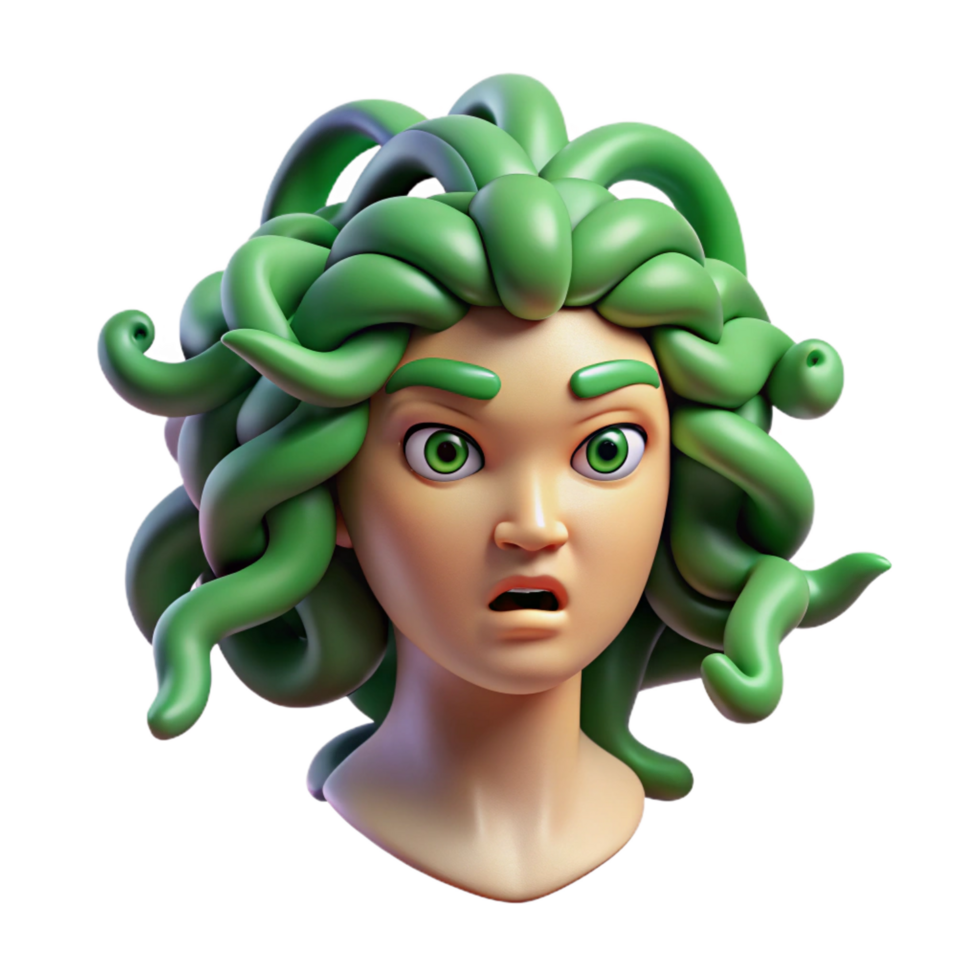 glorious unforgettable Medusa's Head, serpentine hair with venomous snakes, NO BACKGROUND with Transparent Background. png