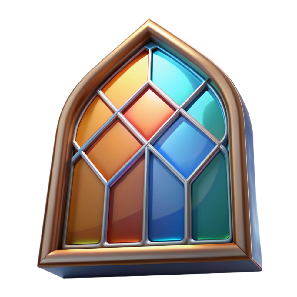 splendid nostalgic artistic Stained glass window fragment NO BACKGROUND with Transparent Background. handcrafted png