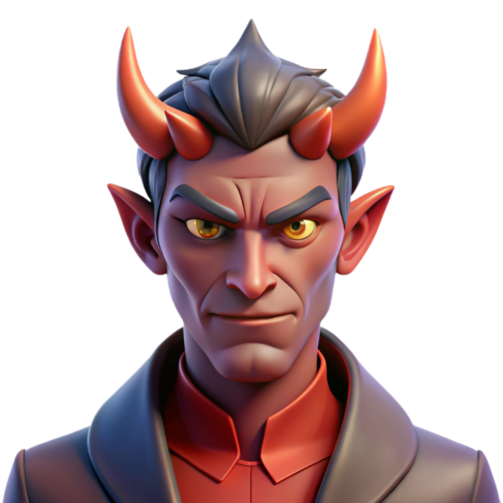 stunning intense elegant A fierce, stylized, male demon portrait. NO BACKGROUND with Transparent Background. refined png