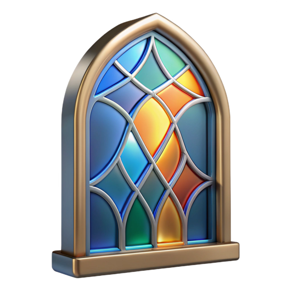 enchanting modern Stained glass window panel, abstract design, NO BACKGROUND with Transparent Background. high resolution png