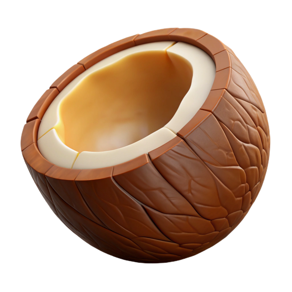 gorgeous vintage One brown coconut cracked open NO BACKGROUND with Transparent Background. crisp png