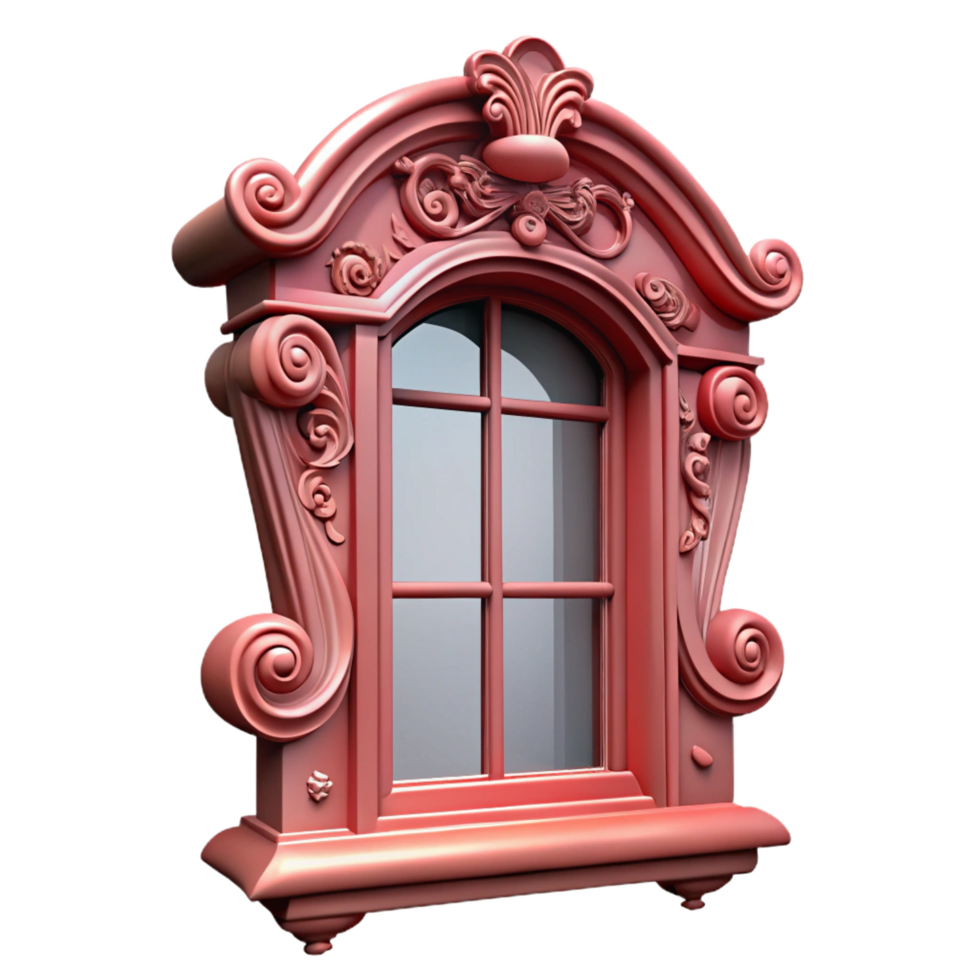 beautiful geometric Victorian window frame, intricate carvings, NO BACKGROUND with Transparent Background. ultra HD png