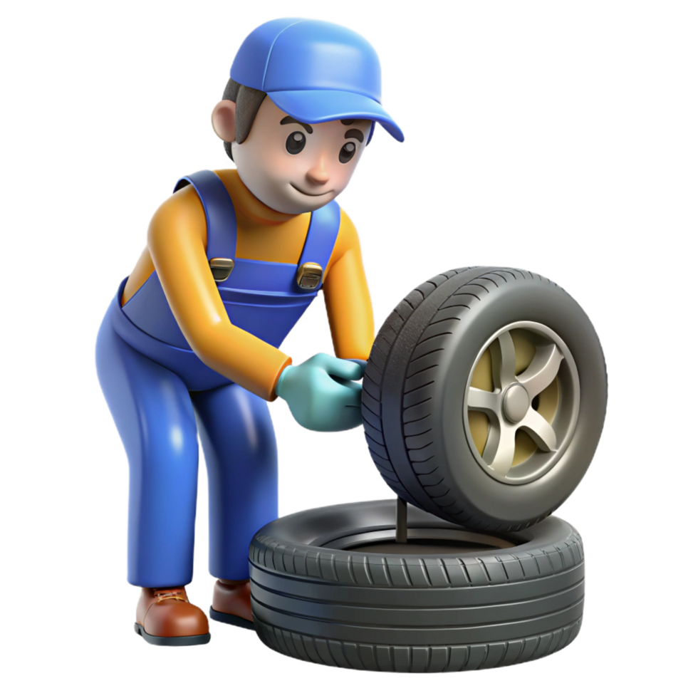 serene bold nordic Car mechanic changing tire NO BACKGROUND with Transparent Background. professional png