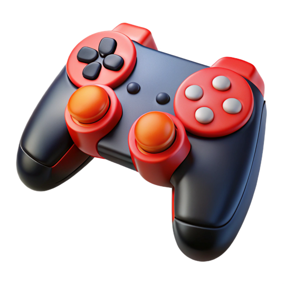 joyful hypnotic Gaming console controller, black and red buttons NO BACKGROUND with Transparent Background. museum quality png