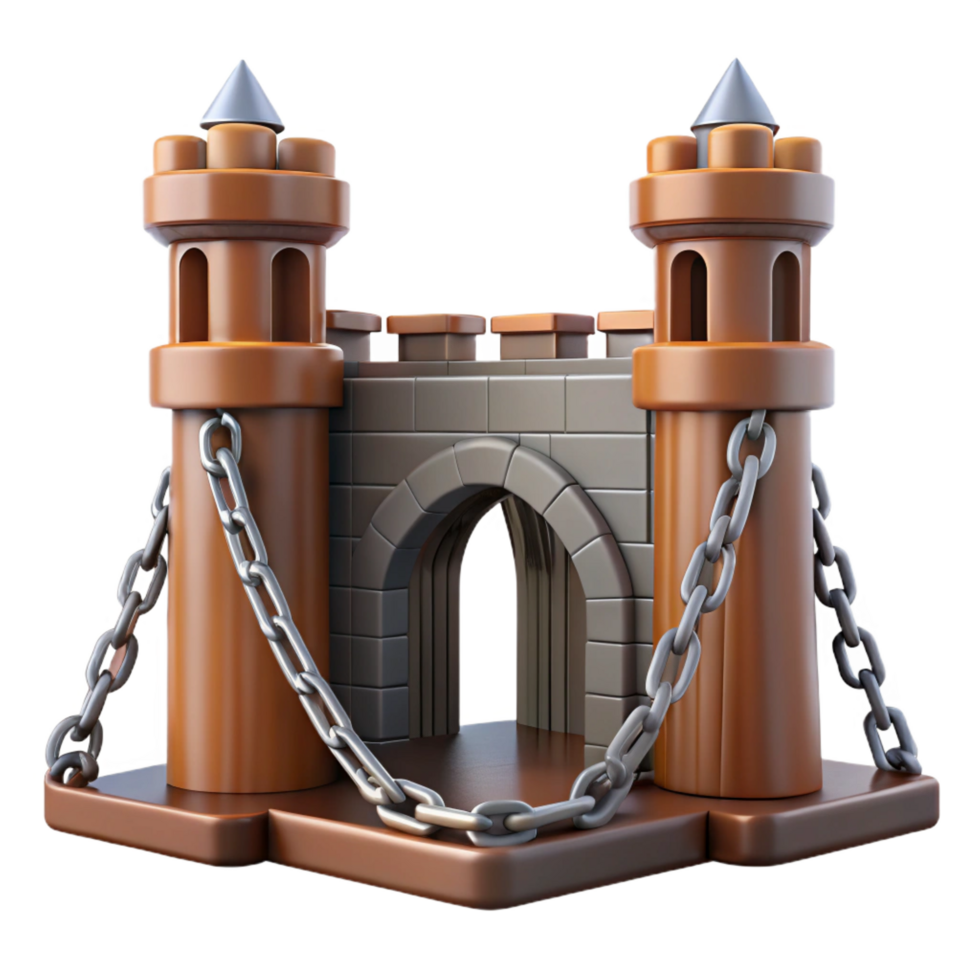 exquisite impressionist Medieval castle drawbridge chain, NO BACKGROUND with Transparent Background. 4K png