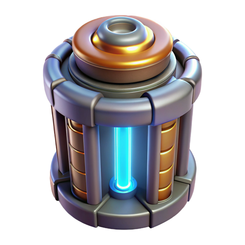 nostalgic magnificent Advanced power cell, glowing core, energy conduits. NO BACKGROUND with Transparent Background. original png