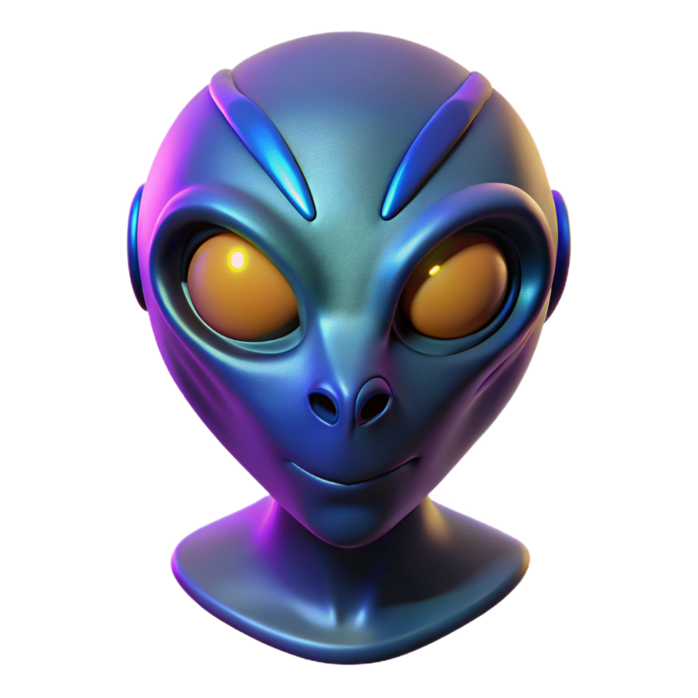 glorious whimsical impressionist Alien mask with glowing eyes. NO BACKGROUND with Transparent Background. perfect clarity png