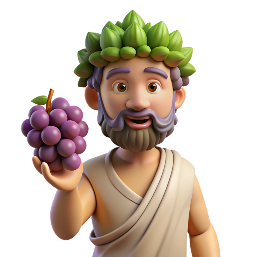 hypnotic bold classic Dionysus, God of Wine, holding grapes, NO BACKGROUND with Transparent Background. original png