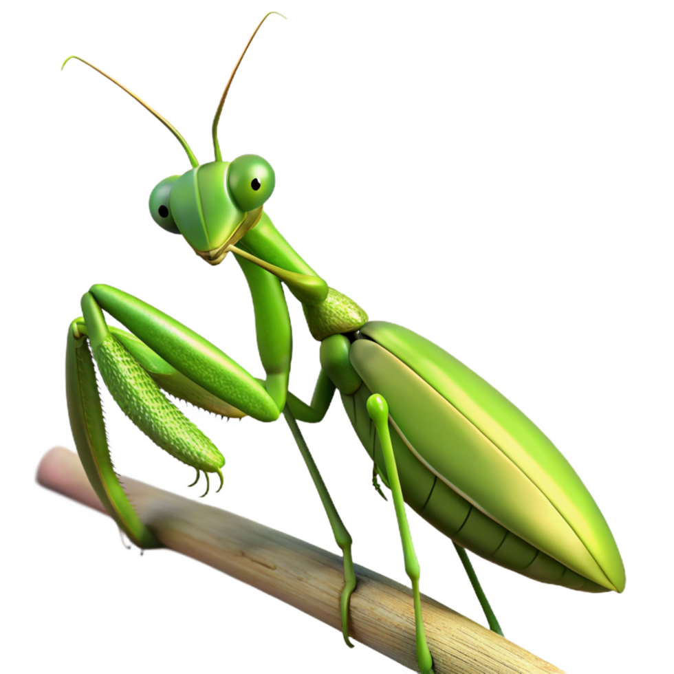 elegant exceptional A praying mantis, perched on a branch. NO BACKGROUND with Transparent Background. png