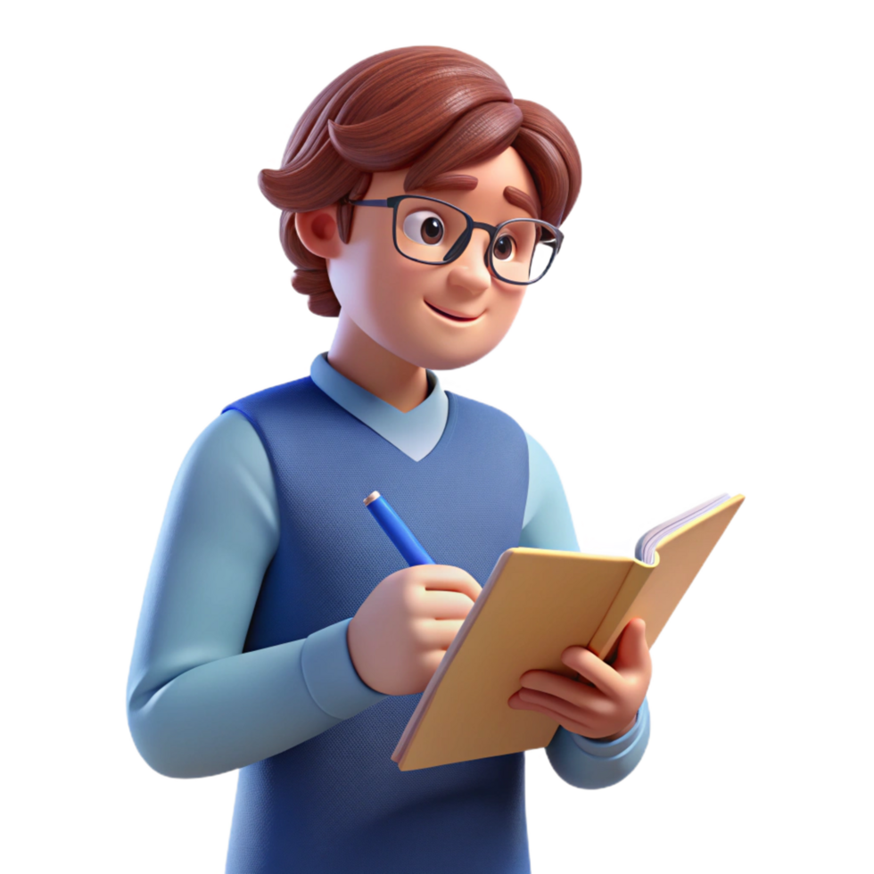 picturesque joyful nordic College student writing in notebook NO BACKGROUND with Transparent Background. museum quality png