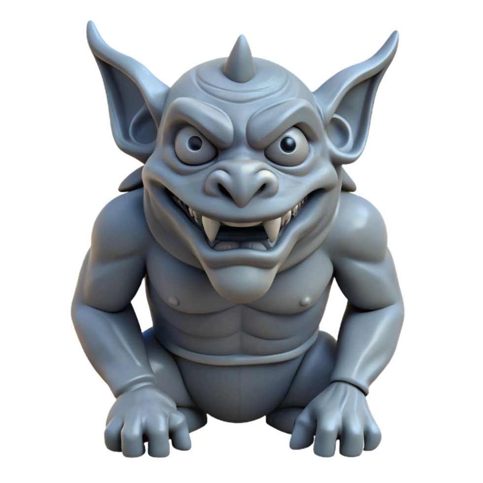 notable minimalist Stone gargoyle, grotesque face, NO BACKGROUND with Transparent Background. museum quality png