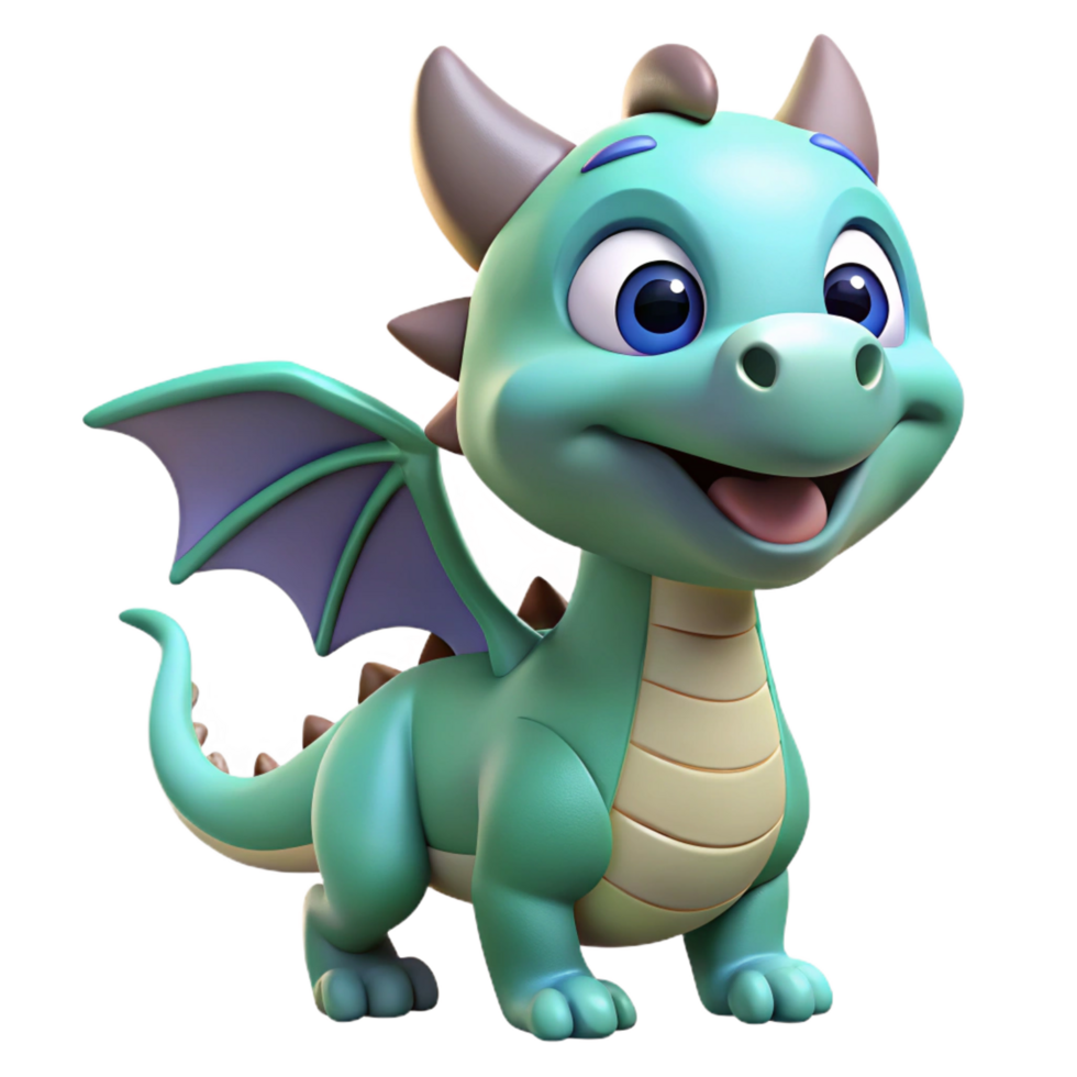acclaimed contemporary Smiling cartoon dragon, playful expression, small wings, NO BACKGROUND with Transparent Background. artisan png
