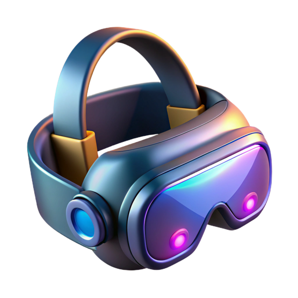 radiant traditional Cyberpunk VR headset with glowing lenses. NO BACKGROUND with Transparent Background. detailed png