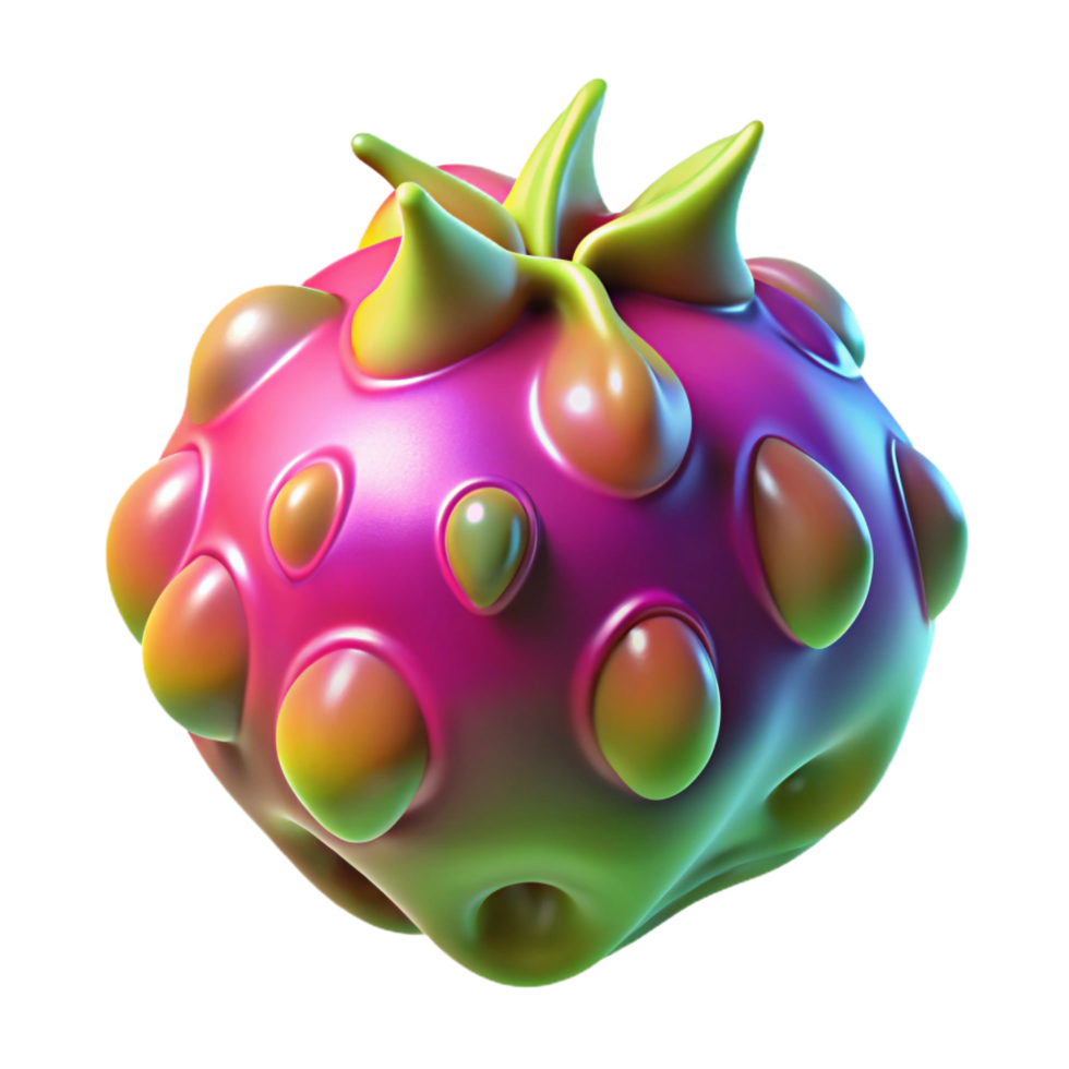 pristine minimalist Alien fruit, unusual shape, vibrant colors, bioluminescent. NO BACKGROUND with Transparent Background. museum quality png
