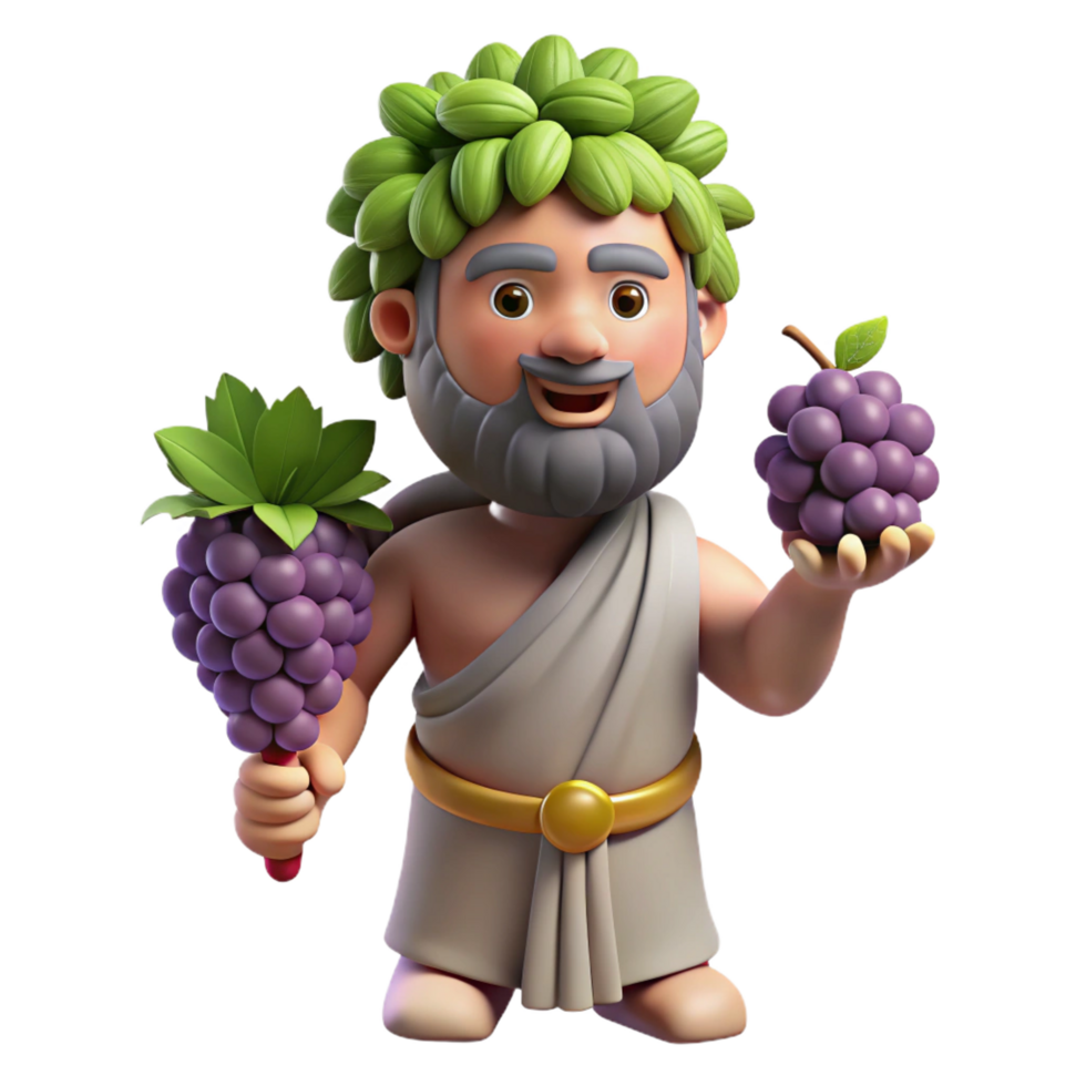 exceptional classic Dionysus, God of Wine and Revelry, holding a grapevine, NO BACKGROUND with Transparent Background. perfect clarity png